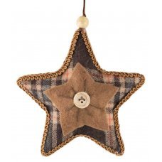 Χριστουγεννιάτικο Υφασμάτινο Αστέρι, Καφέ Καρό με Κουμπί (13cm)